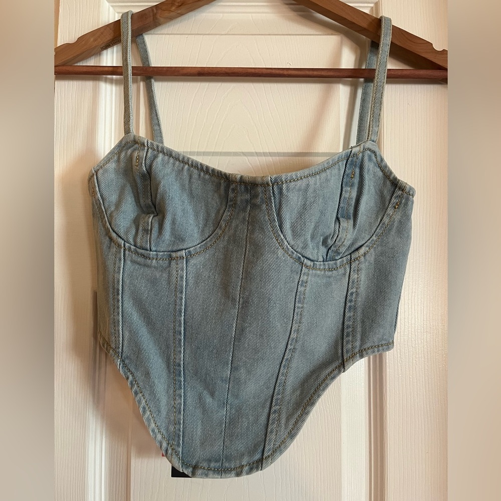 Light Blue Wash Dipped Hem Denim Corset size 2 - by Pretty Little Things